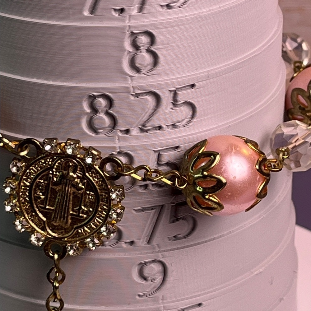Elegant Pink and Gold Beaded Rosary Bracelet - Picture 8 of 8